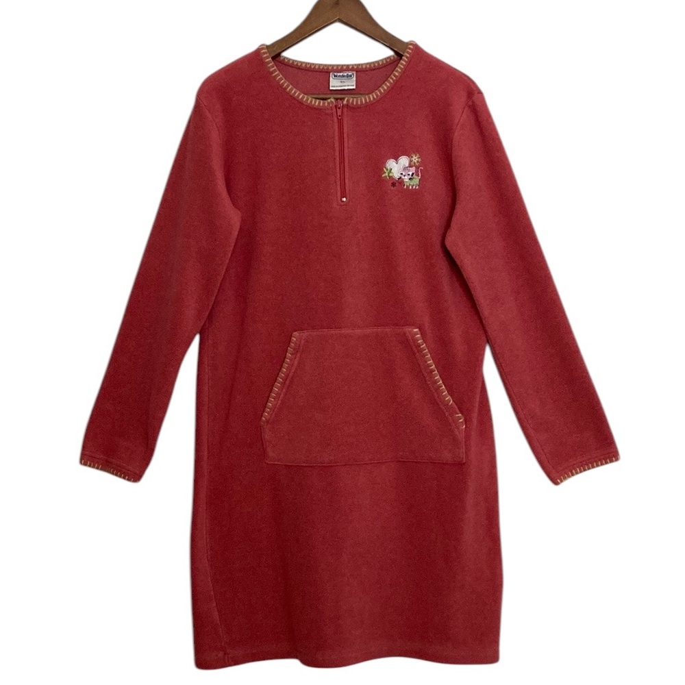 Vintage Nightgown Womens Large Pink Fleece Lounger Robe Cats Kitten Pocket